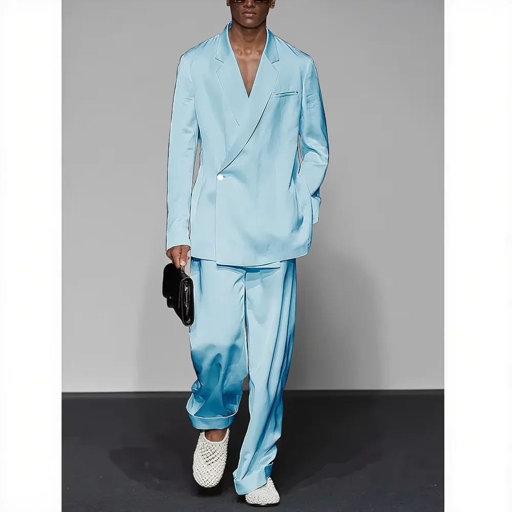 

Men's Suit 2 Piece One Button Notch Lapel Blazer and Pants Set Loose Fit Elegant Formal Casual Daily Party Wedding Tuxedo