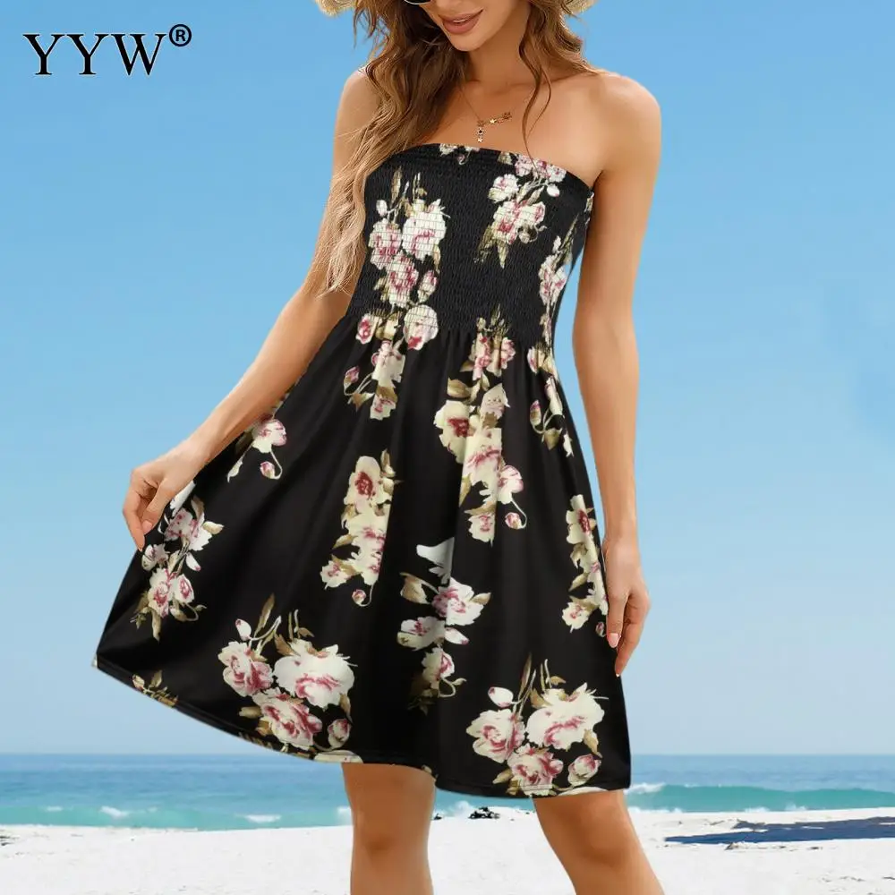 Summer Solid Sleeveless Tank Tops Retro Floral Print Off Shoulder T Shirt Dress Women Sexy Casual Crop Tube Top Clothes 2022 New