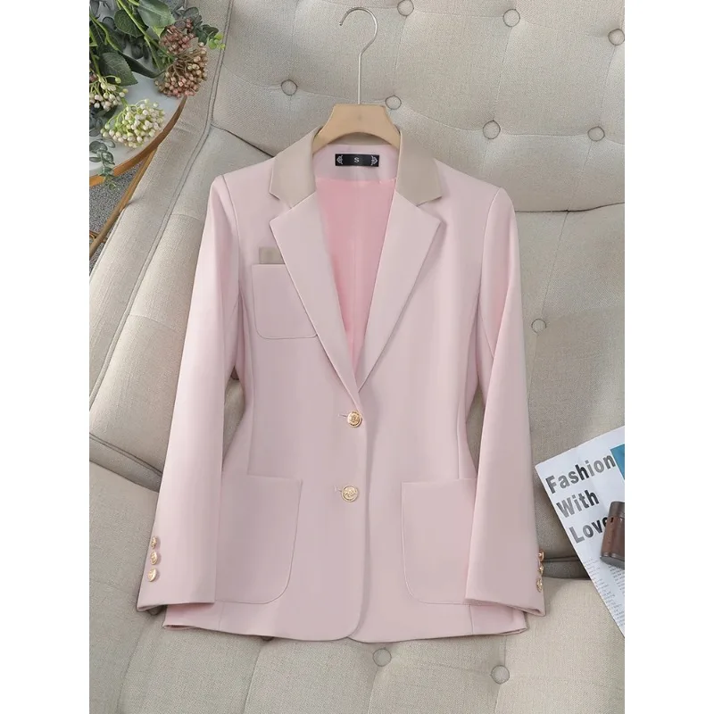 Mode Roze Damespak Formele Blazer Dames Zwart Abrikoos Lange Mouw Kantoor Dames Werkkleding Jas Voor Herfst Winter