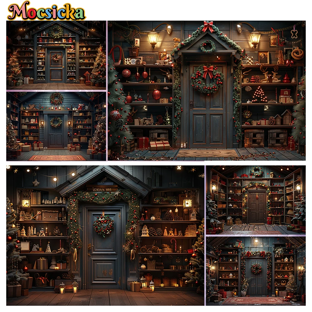 

Mocsicka Winter Christmas Photography Background Gorgeous Door Christmas Flower Knot Holiday Party Family Photo Backdrops Studio