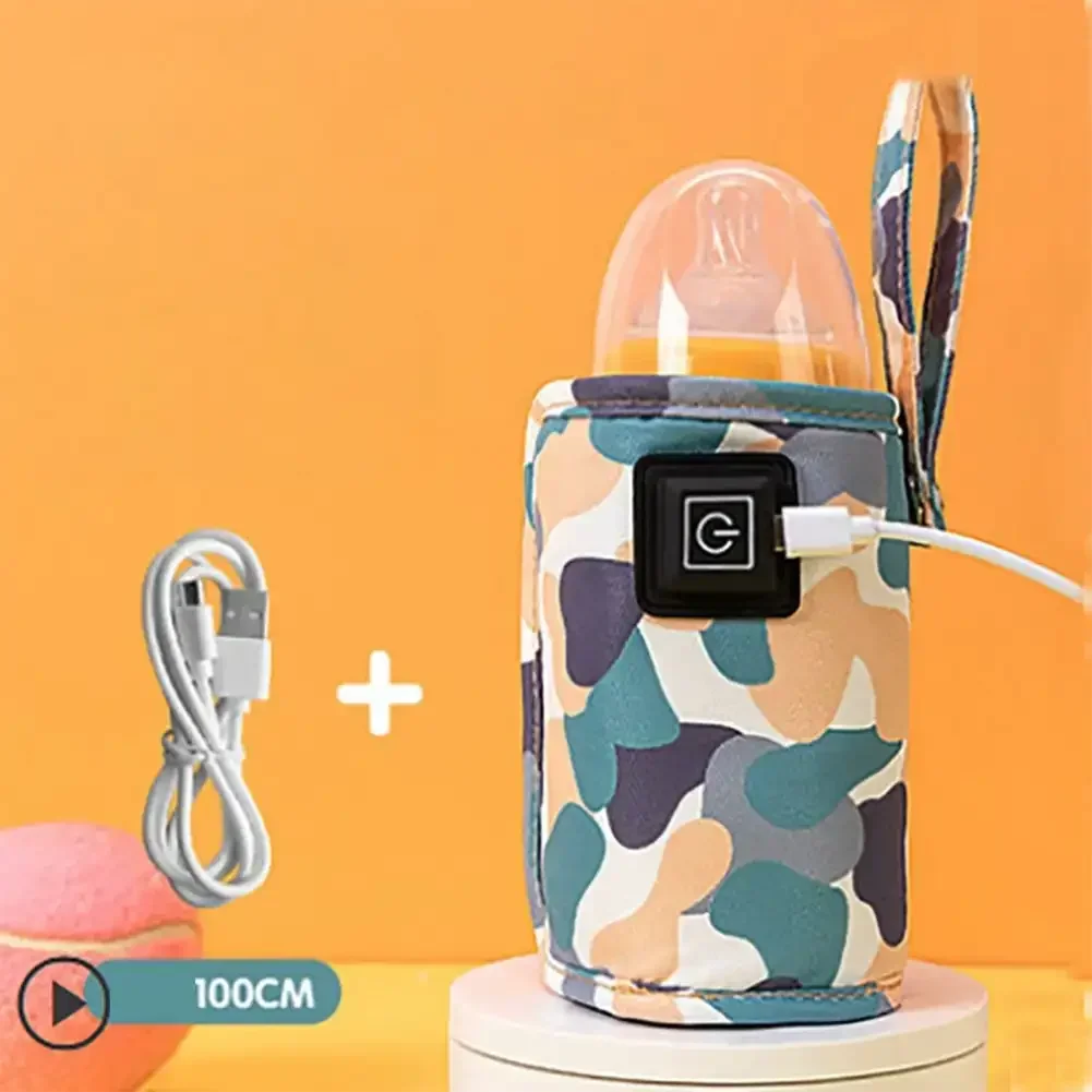 USB-Powered Baby Bottle Warmer Portable Bottle 3-Temperature Breast Milk Heating Cover Camouflage Design Universal