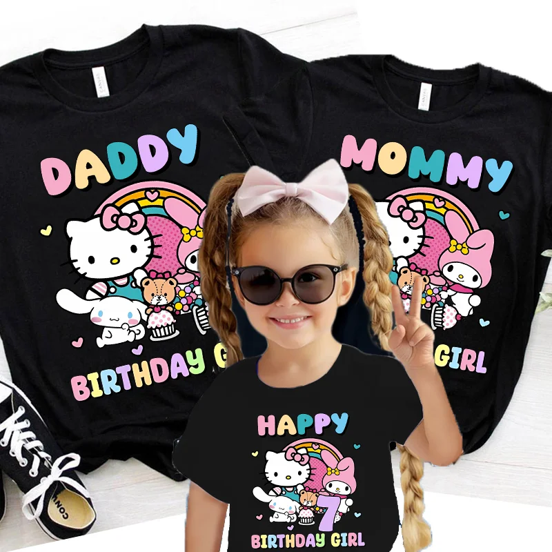 

Sanrio Kuromi Kids Short Sleeve T-shirt Cartoon Birthday Number Print Cotton Pullover Girls Summer Casual Tops Kawaii Tees Gifts