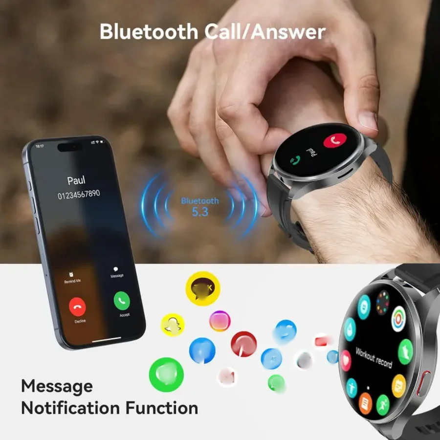 Smart Watch for Men & Women, Wireless Calling Dialing 100+ Sport Modes Fitness Tracker with Various APP Reminders Call Message Reminder Touch Screen Compatible with IOS Android Wearable Smart Bracelet Digital Wristwatch Fall