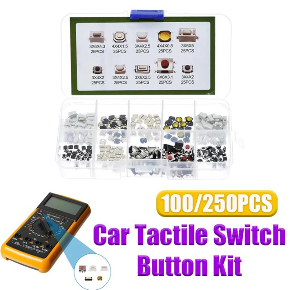 100/250pcs 10 Types Durable Car Remote Control Tablet Actile Push Button Switch Car Keys Button Touch Microswitch With Box ﻿