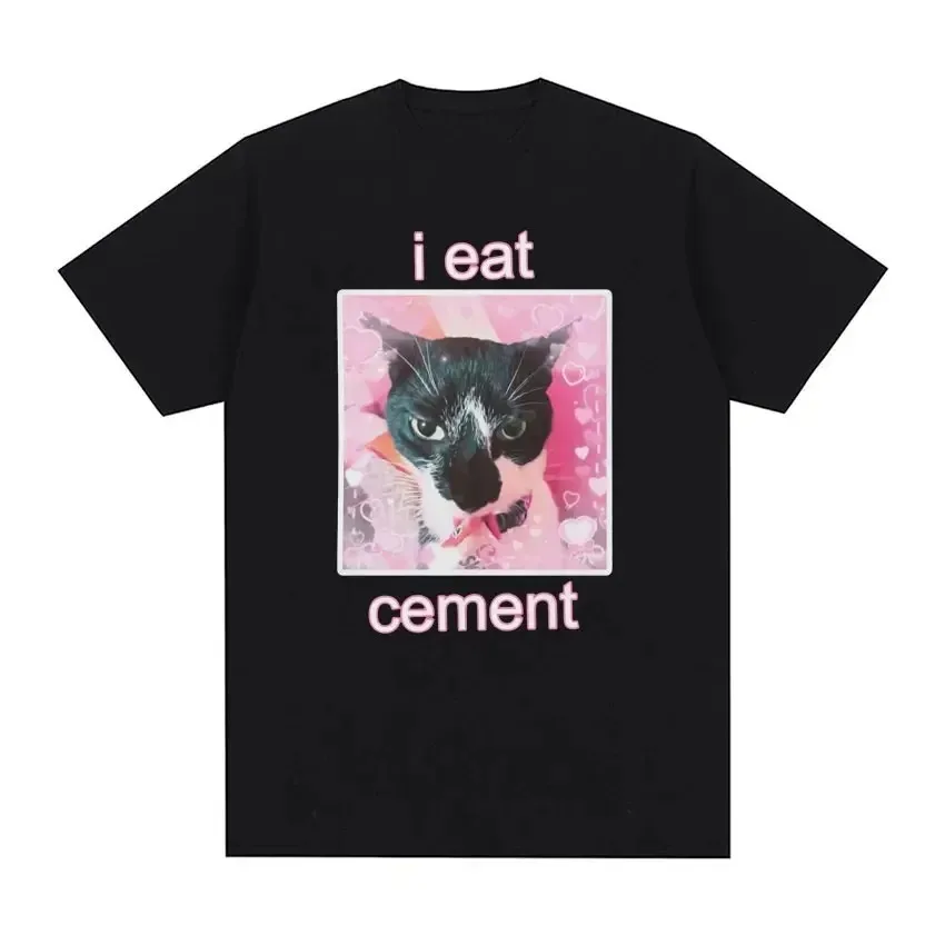 

I Eat Cement Cursed Cat Funny Meme T Shirt Women's Fashion Humor Short Sleeve T Shirts Female T-shirt Tops