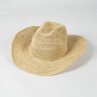 USPOP New Spring Summer Fashion Casual Simple Crochet Raffia Cowboy Hat with Curled Brim Outdoor Sun Protection Straw Hat - Image 2