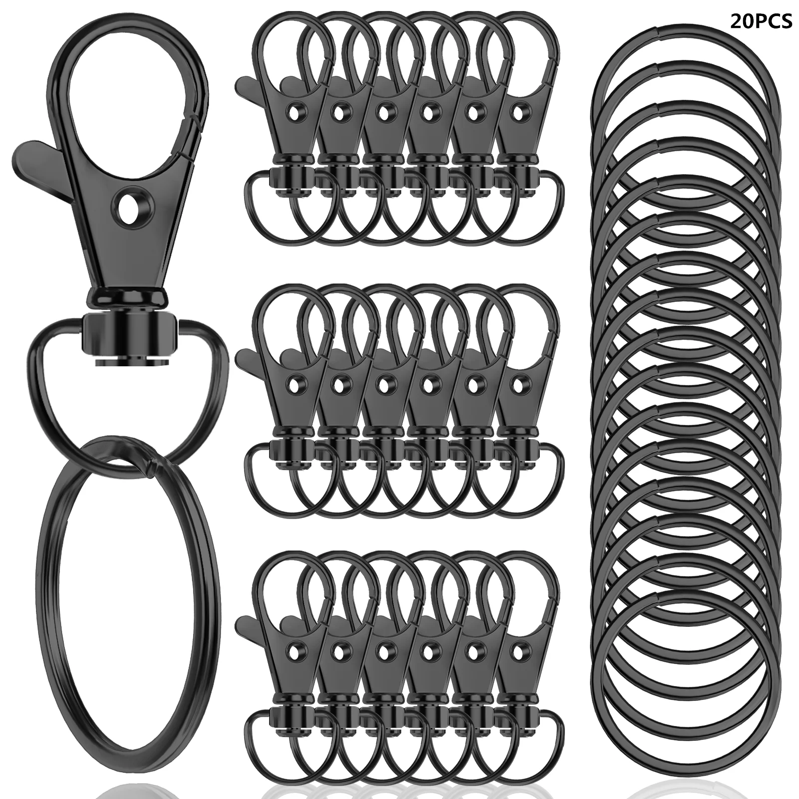 20 stuks draaibare karabijnhaak met sleutelring 10 stuks sleutelhanger 10 stuks sleutelring lanyard clip sleutelhangers decoratie doe-het-zelf ambachten 32 mm/1,25 inch