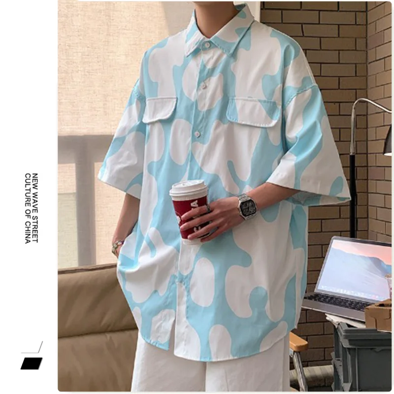 Summer Short Sleeved Shirt, Men's Handsome and Lazy Style Uniform, Half Sleeved Coat, Casual and Loose Fitting Trend Shirt