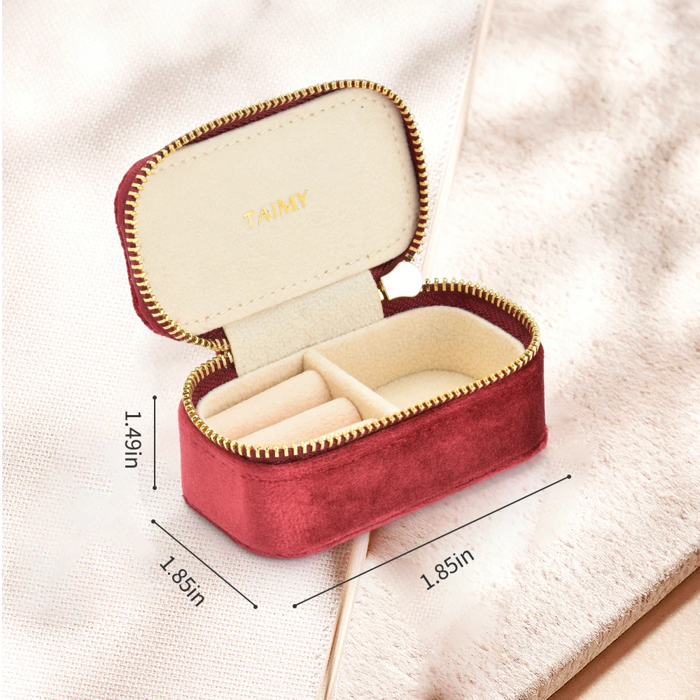 TAIMY Velvet Mini Travel Custom Logo Vintage Cute Girls Small Storage Jewelry Box Jewellery Organizer Jeweler Packaging Red