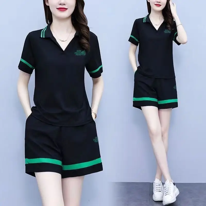 100% Pure Cotton Fashionable Sports and Leisure Suit Women's Summer Outfit New Korean Version Women's Loose Two-piece Set