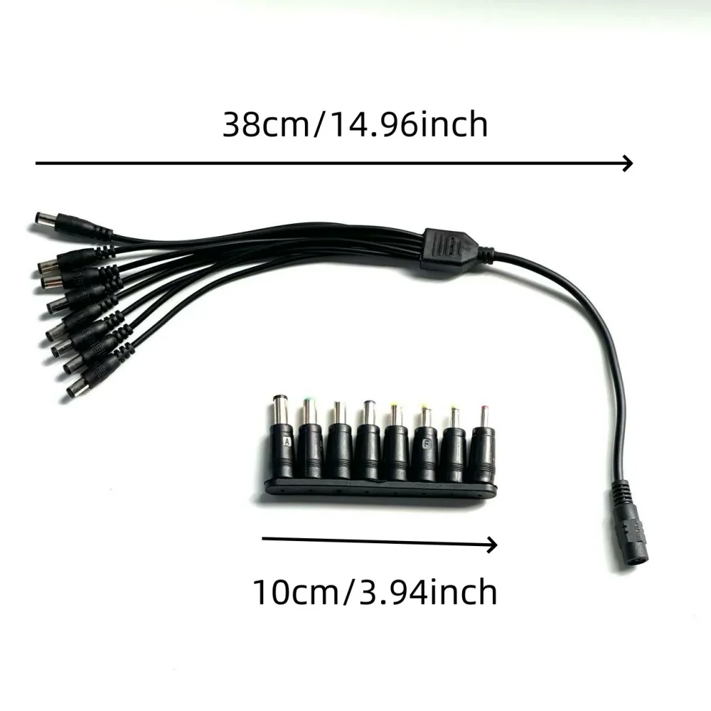 Cabo dc divisor de 1 a 8 com 8 peças de conectores dc diferentes 5.5*2.1mm dc 12v 1 fêmea 8 macho estender cabo de alimentação