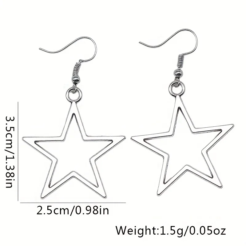 Hollow Big Star Earrings Silver Color Pentagram Dangle Earrings For Women Girls image 5