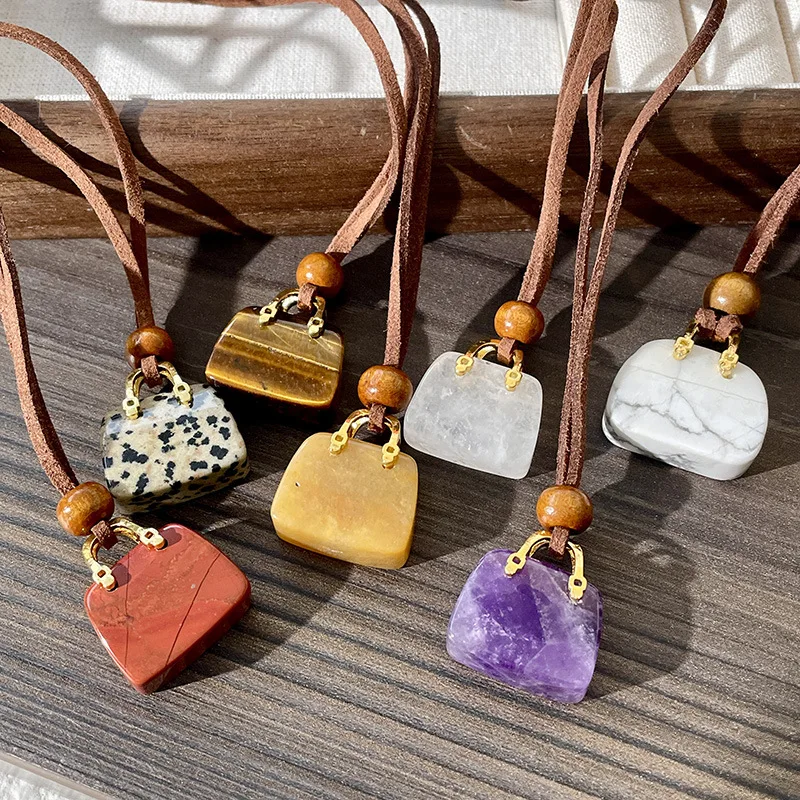 Korean velvet rope tiger eye stone bag necklace womens niche design high-end sweater chain