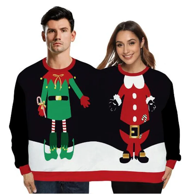 

Christmas Sweater holiday spoof 3D digital printing couples two-piece double sweater loose lovers Funny Autumn Winter Clothing