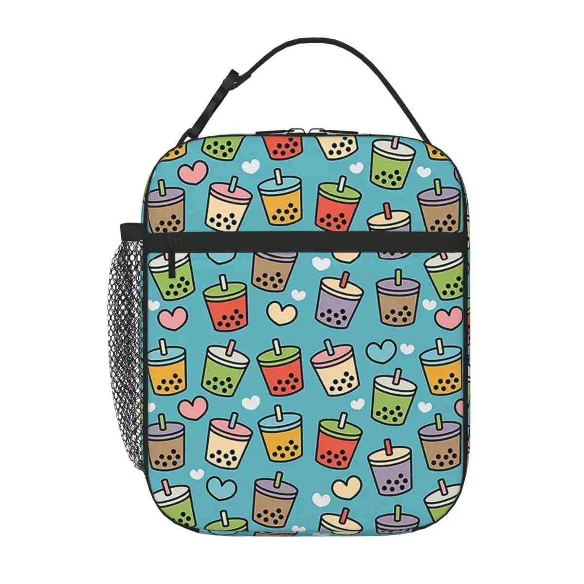 

Cute Bubble Tea Flavors And Hearts Pattern Lunch Bags Insulated Bento Box Portable Tote Resuable Picnic Thermal Bag