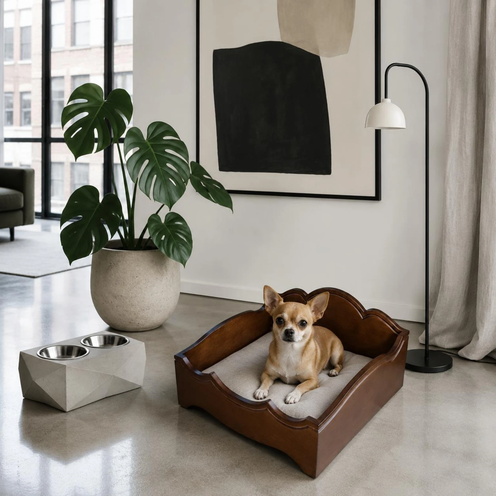 Cama impermeable de madera maciza para gatos y perros con cojín - imagen 3