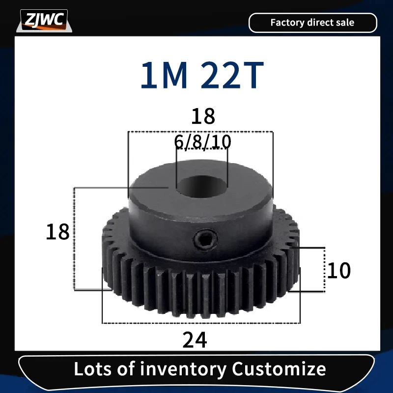 

1Pc Spur Gear 1M 22Teeth Motor Gear 1 Mod Rack 45# Steel Pitch Gearbox Gear Aperture Bore 6mm 8mm 10mm 1 Modulus 22 Teeth