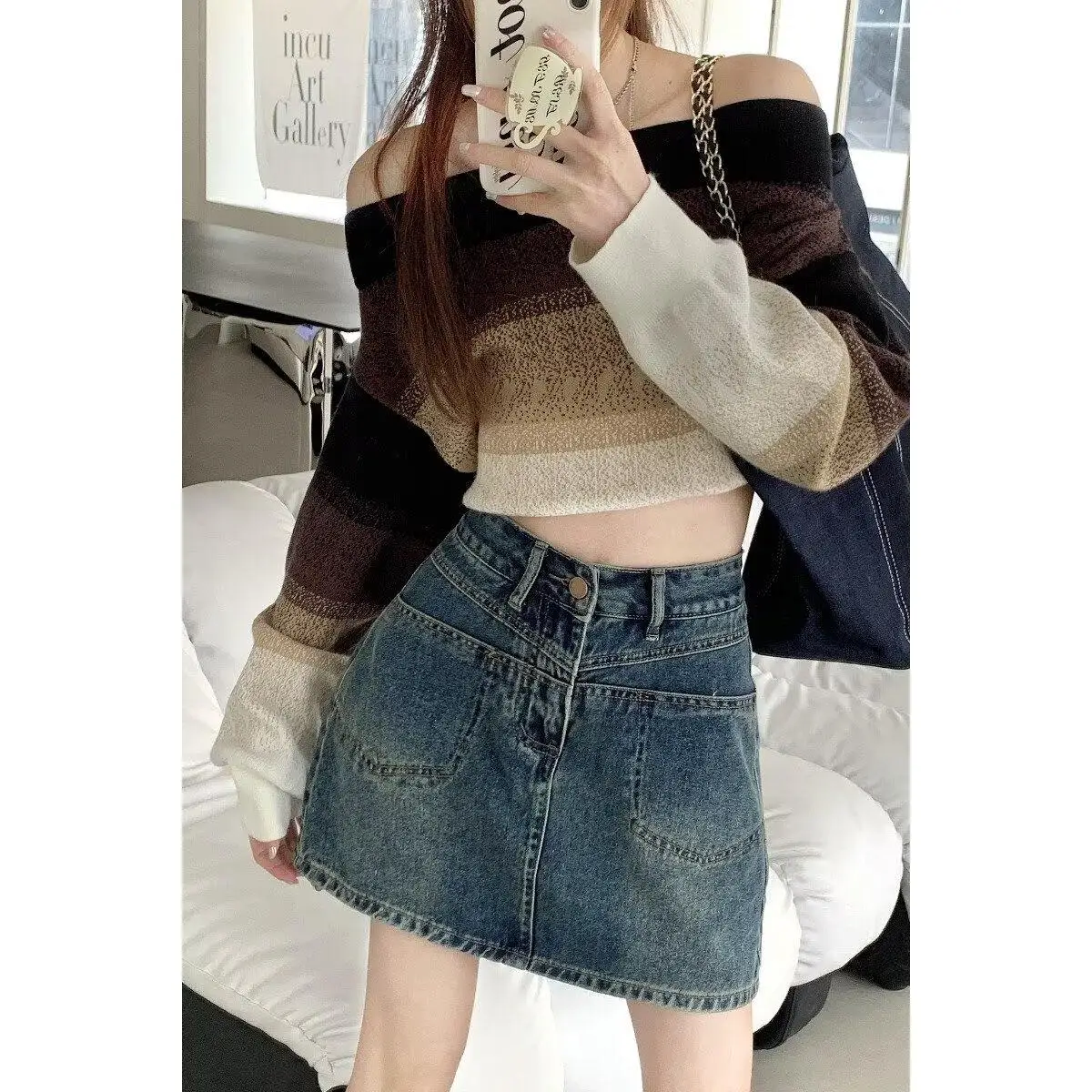 

Новая женская джинсовая юбка А-силуэта с высокой талией, летняя, больших размеров, скрывающая живот, для фигуры типа «груша», повседневная, стройнящая