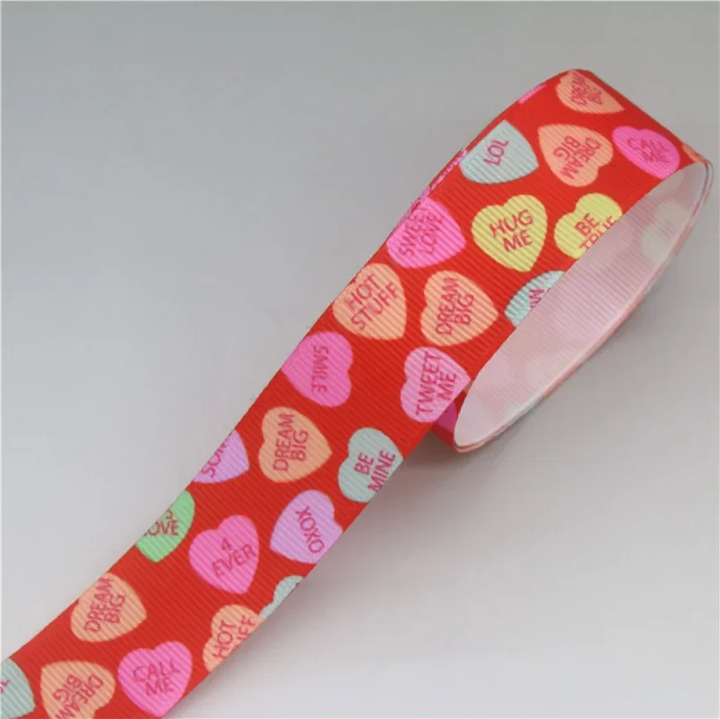 DUWES-Cinta de grogrén con estampado de corazón de San Valentín, accesorio para la cabeza, lazo para el pelo, decoración DIY, venta al por mayor, OEM D1275, 50 yardas