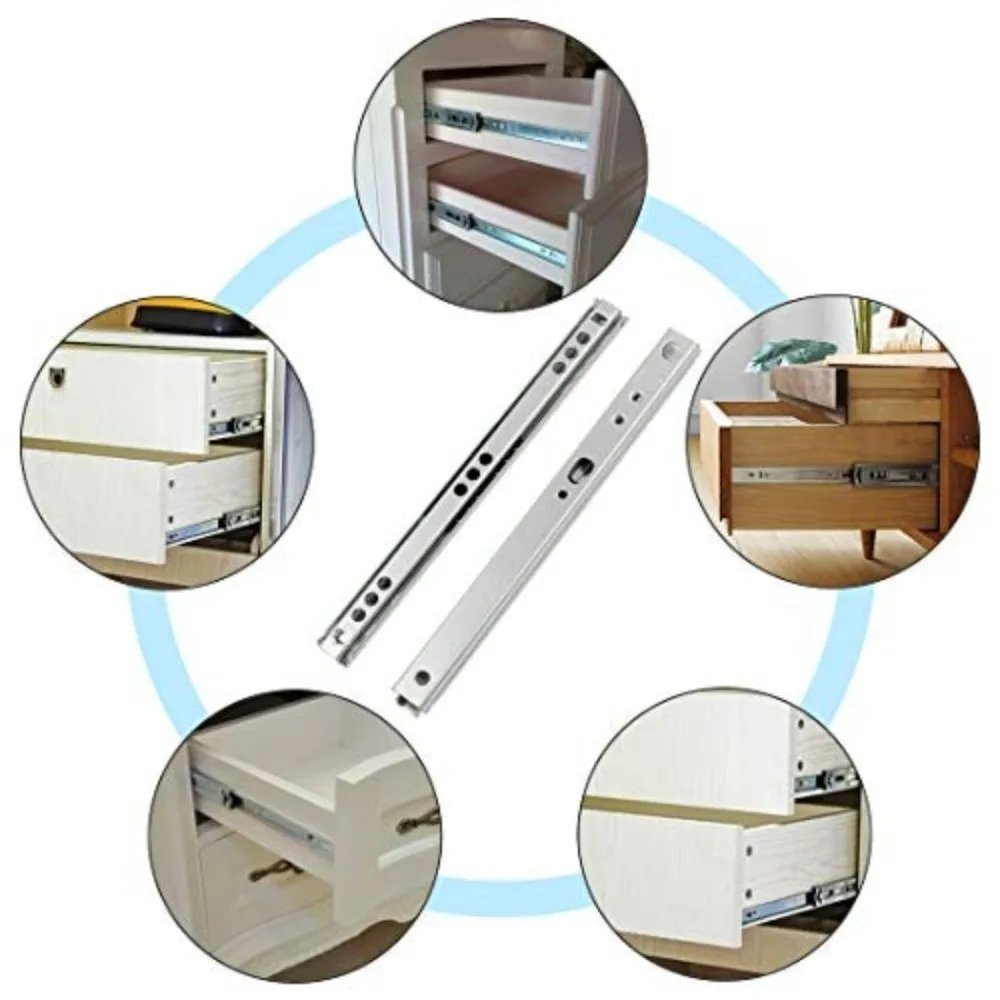 2PCS New Smooth Glide Bearing Drawer Slides Two Way Slide 17mm Wide Drawer Rail Drawer Slides Cabinet
