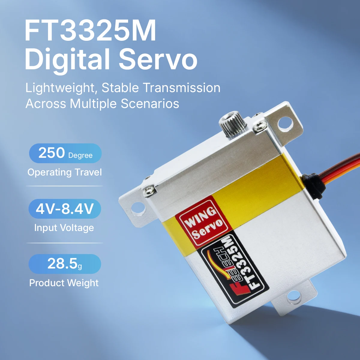 

FT3325P 7,4 В 8,5 кг 120 градусов 250 градусов цифровой сервопривод с высоким крутящим моментом для радиоуправляемой модели планеров самолетов DIY Запчасти HS-125MG