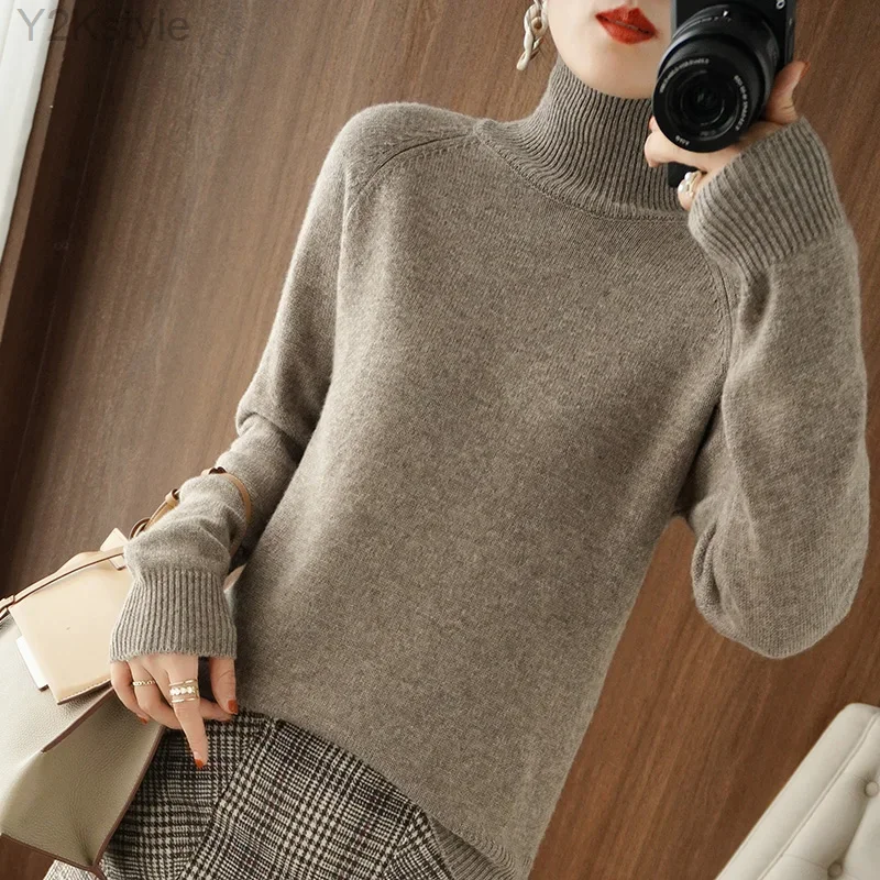 

2023 Spring Autumn Women's Sweater Turtleneck Pullover Slim Solid High-quality Warmth Comfort Pendulous Feel