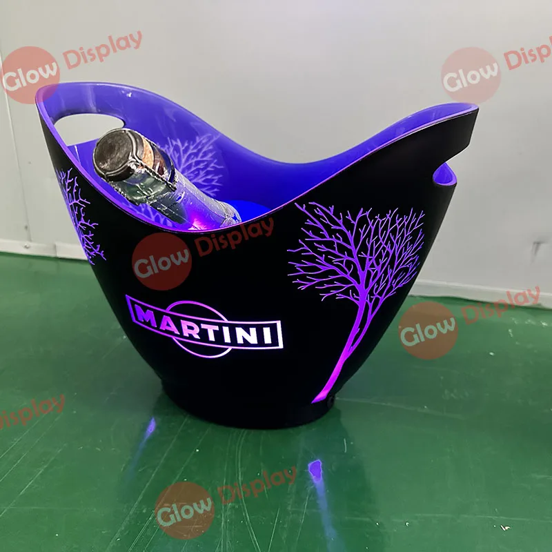 

Custom Nightclub Bar Hotel Oval Clear Acrylic Plastic Rechargeable Electric Led Light Ice Bucket Cooler
