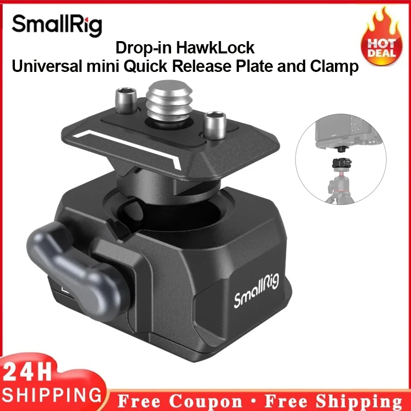 SmallRig 3513C Drop-in HawkLock Universal mini Quick Release Clamp and Plate Tripod Mount Adapter for Canon Sony Camera Monitor