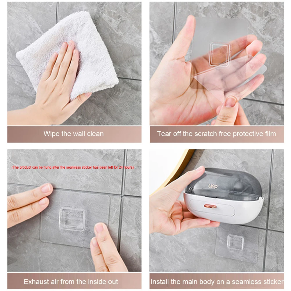 Draining Soap Holder No Punching Soap Box Container Wall Mounted Self-Adhesive for Home Bathroom Tub