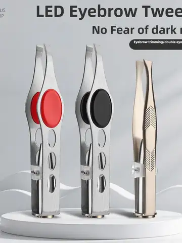 1pcs Hot Sales Portable Stainless Steel Button Cell Smart Design Eyebrow Hair Remove Tweezer with LED Light Makeup Tool