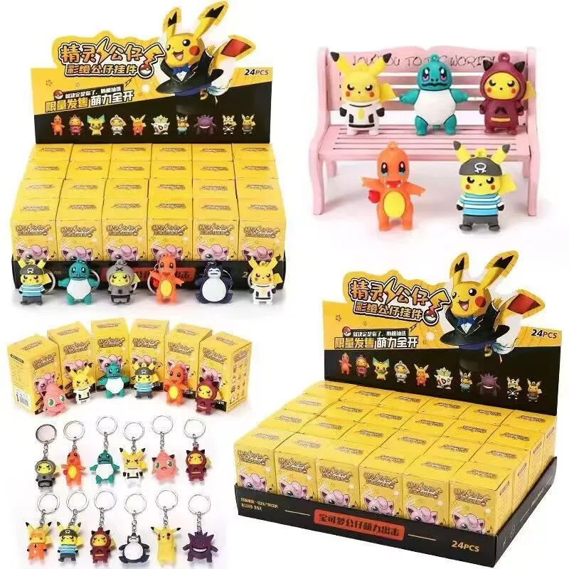 Nuovo in vendita calda 24 pezzi Pokemon personaggi anime classici Pikachu scatola cieca portachiavi colorato compleanno scatola cieca giocattolo regalo per bambini