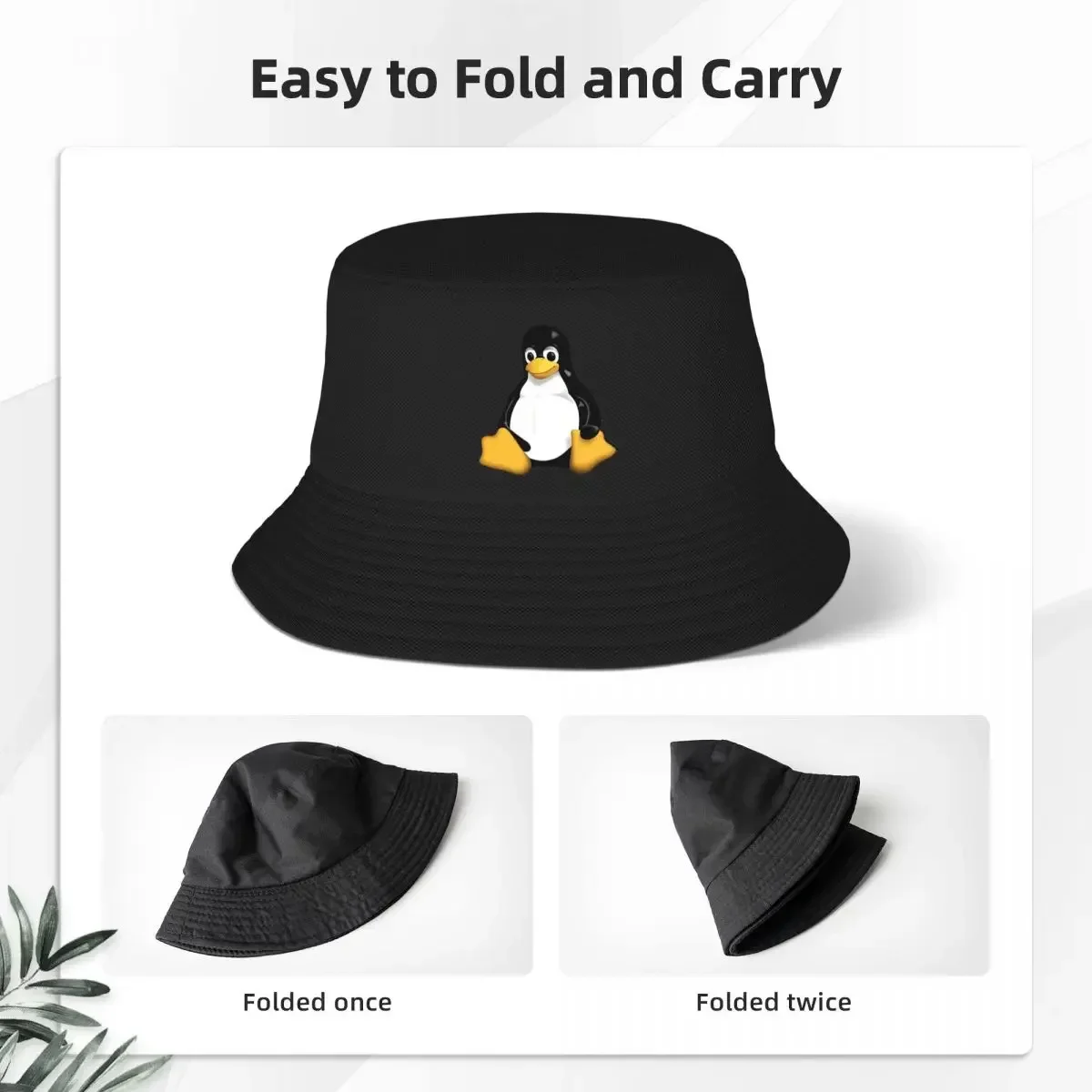 Tux Linux Mascot Bucket Hats Panama For Kids Bob Hats Autumn Fisherman Hats Summer Beach Fishing Unisex Caps