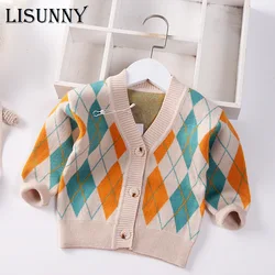 2024 Toddler Boys Girl Cardigan Sweater Cartoon Autumn Winter Children Knitted Jacket Plaid Baby Clothes Kids Sweaters Coat 0-5y