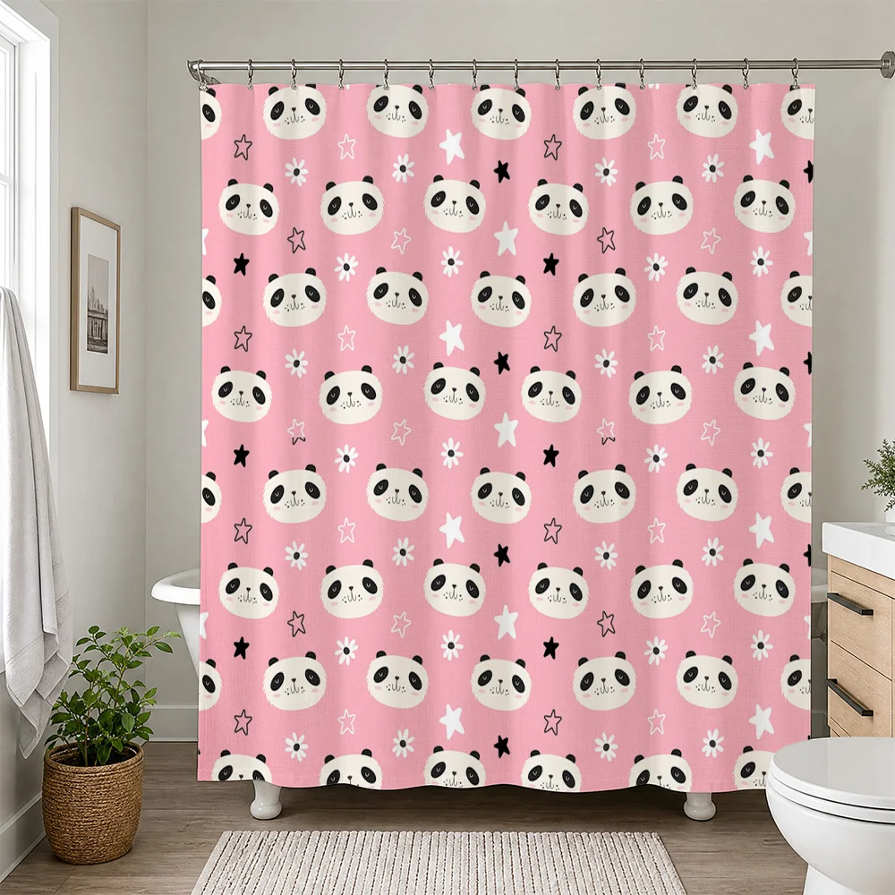 Waterproof Shower Curtain Liner Panda Kawaii Pink Star Pattern Bathroom Decor Cute Nursery Shower Curtain for Kids Girl Baby Sho