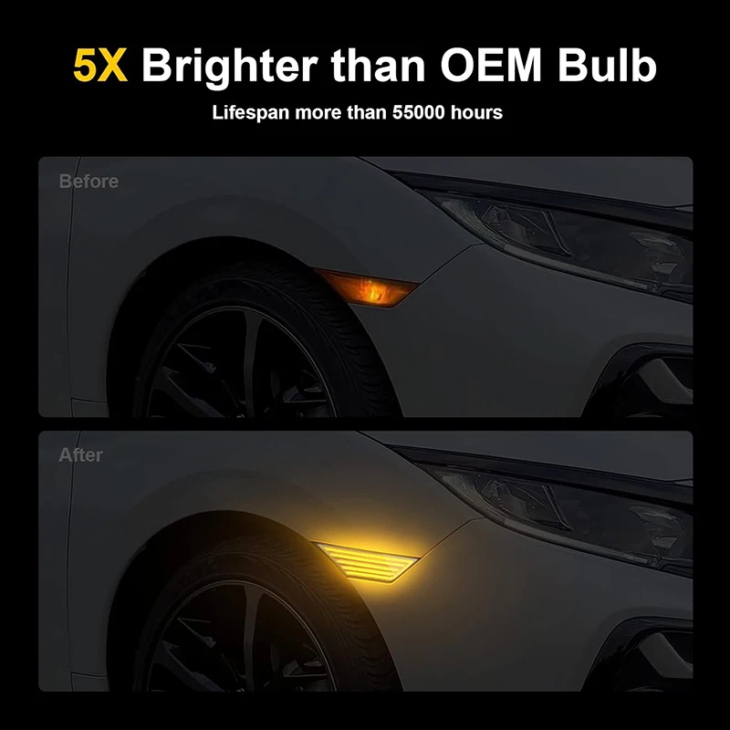 2 قطعة عدسة المدخن LED أضواء السيارة الجانبية لهوندا سيفيك 2016 2017 2018 2020 OE # 34300-TET-H01 مصباح إشارة الانعطاف العاكس التلقائي