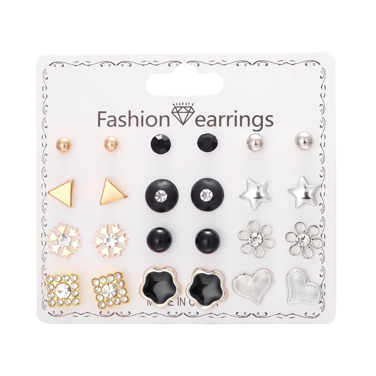 12Pairs/Set Minimalist Snowflake Star Heart Stud Earrings For Women Men Dainty Geometric Square Triangle Round Earring Jewelry