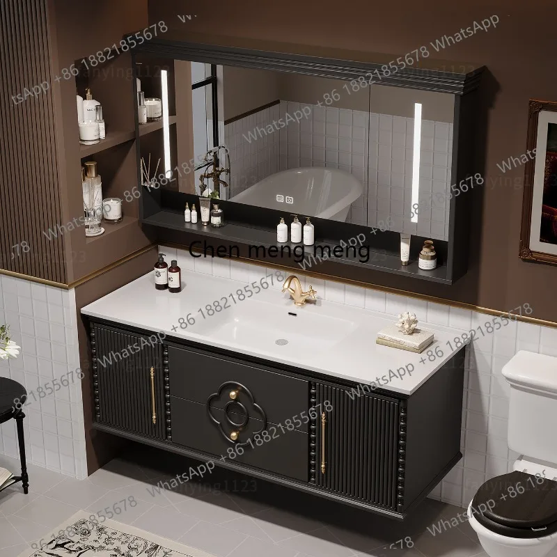 French retro oak bathroom cabinet combination floor-to-ceiling toilet washbasin washbasin bathroom