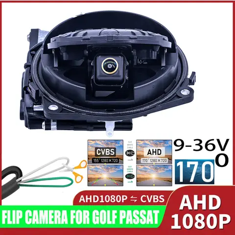 Gold Fisheye 170° AHD 1080P Flip Emblem - The Ultimate Reverse Backup Camera for VW Passat CC Golf 6/7/8 Magotan B6/B7/B8 Polo