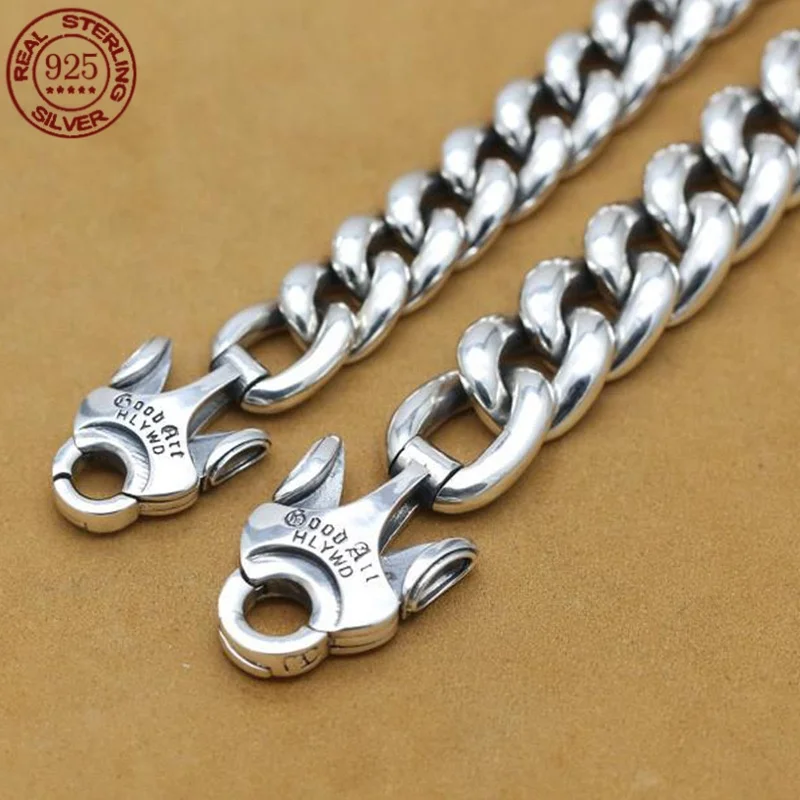 Biker punk trend master overbearing 925 silver bracelet men's jewelry wide face thick smooth retro simple fashion bracele