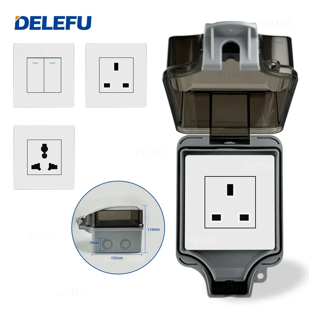 DELEFU Waterproof Box British Standard Type 86 Switch Socket White