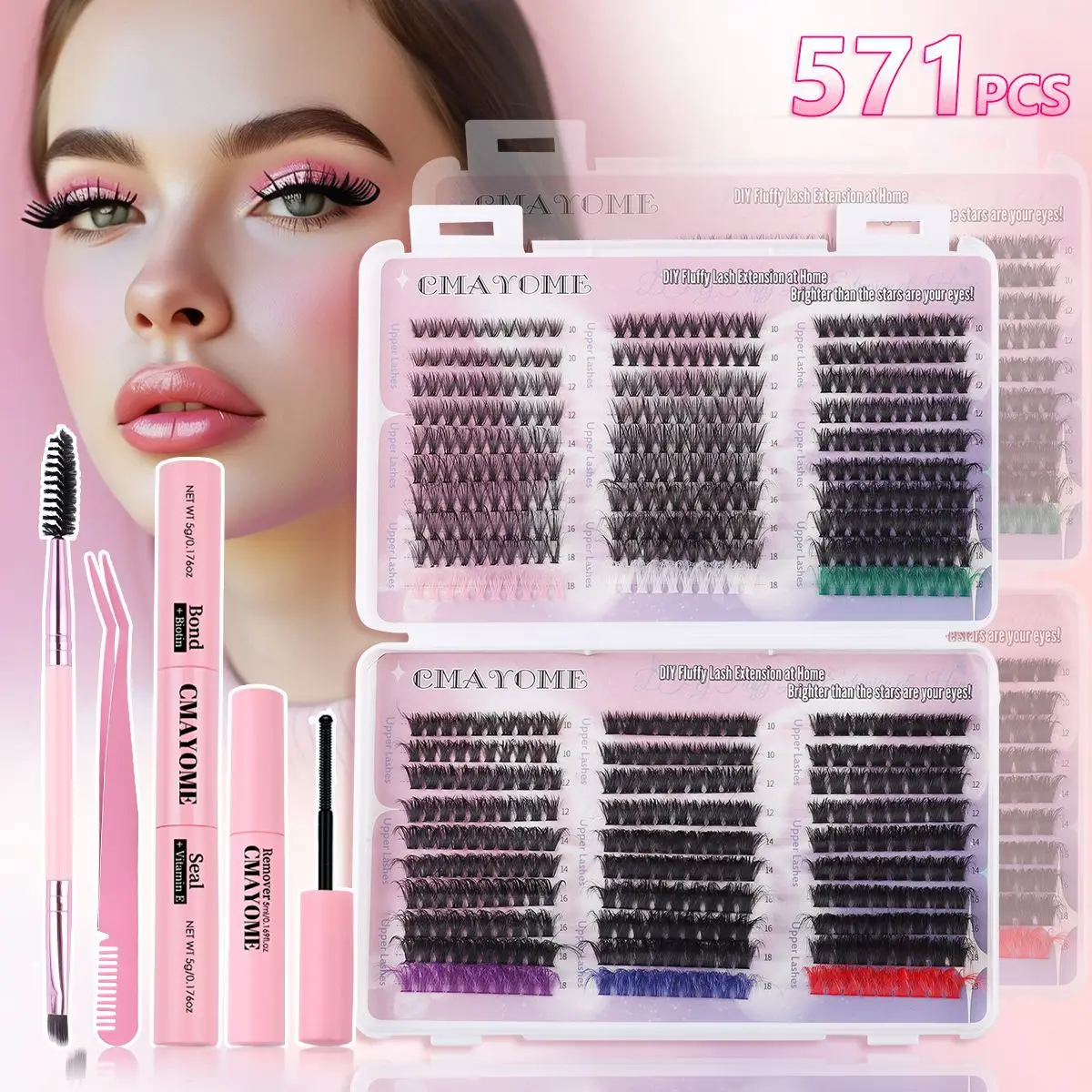 Hot Eyelash Book DIY False Eyelash Extension Set Single Tuft Hair 571 Tufts Mixed Glue Eyelash Set