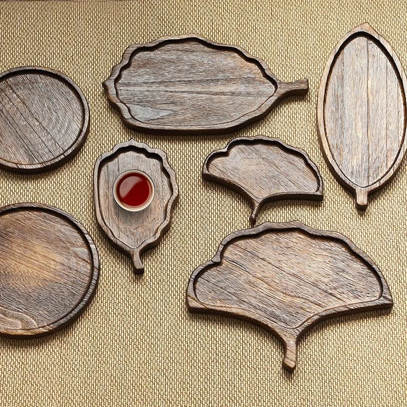 

Japanese Style Leaf Shaped Wooden Tray Solid Dim Sum Fruit Tray Creative Tea Tray Tea House Household Wood Dessert Plate ZF739