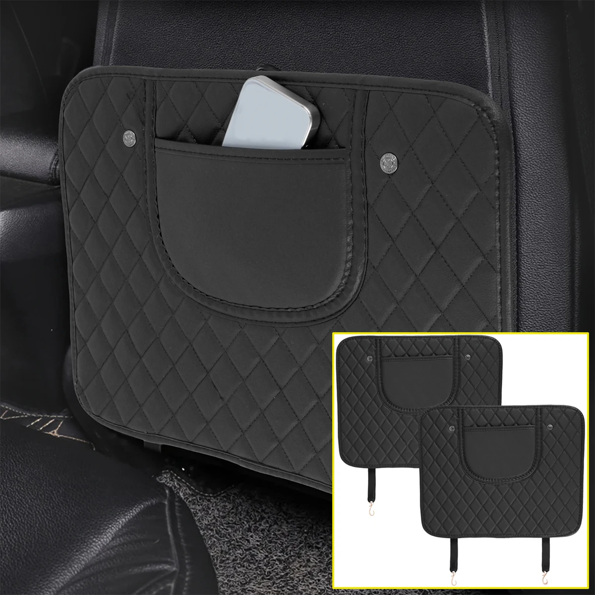 

2Pcs PU Leather Car Anti Kick Mat Protector Pad Auto Seat Back Protector Cover Back Seat Organizer with Storage Bag Waterproof