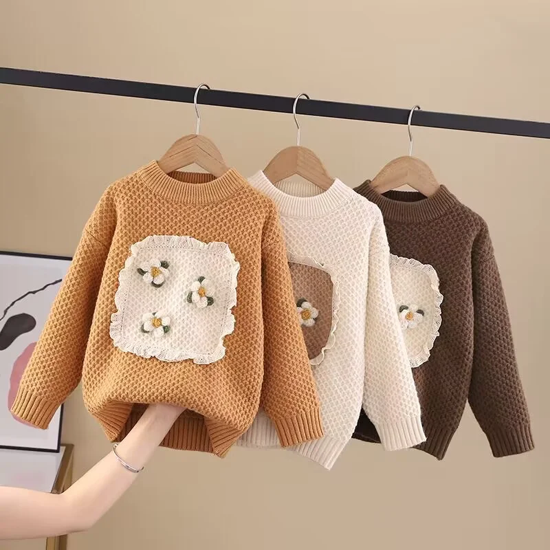 

Girls Sweater Wool Coat Kids Tops Knitting 2023 Beauty Thicken Warm Winter Autumn Cottons Teenagers Outwear Children's Clothing