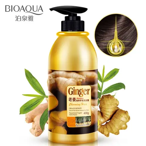 BIOAQUA 400ML 천연 생강 샴푸, 실리콘 오일 없음 딥 클리닝 비듬 영양 오일-가려움증 완화 건강 헤어 케어