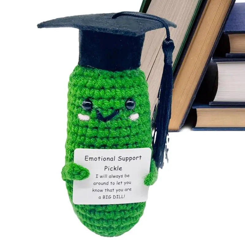 Crochet Pickle Emotional Support Pickle Cucumber Crochet Doll With Positive Card Cute Positive Pickle Crochet Doll Knitted Wool