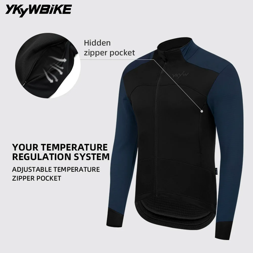 YKYWBIKE Men\'s Cycling Jacket Winter 0°C Thermal Fleece Bicycle Jersey Waterproof Windproof Road Bike Tops Cycling Clothing