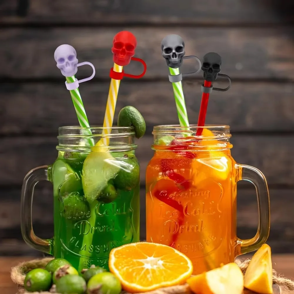 10mm Halloween Skull Straw Cap Water Cup Accessories Silicone Splash Proof Drinking Straw Cover Reusable Dustproof Straw Topper