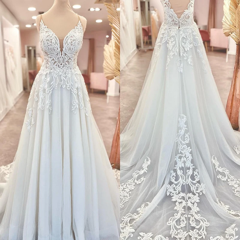 Robe de mariée en satin organza avec dentelle brodée, robe de RhA-Line, manches longues, robe de mariée à col rond, simplicité