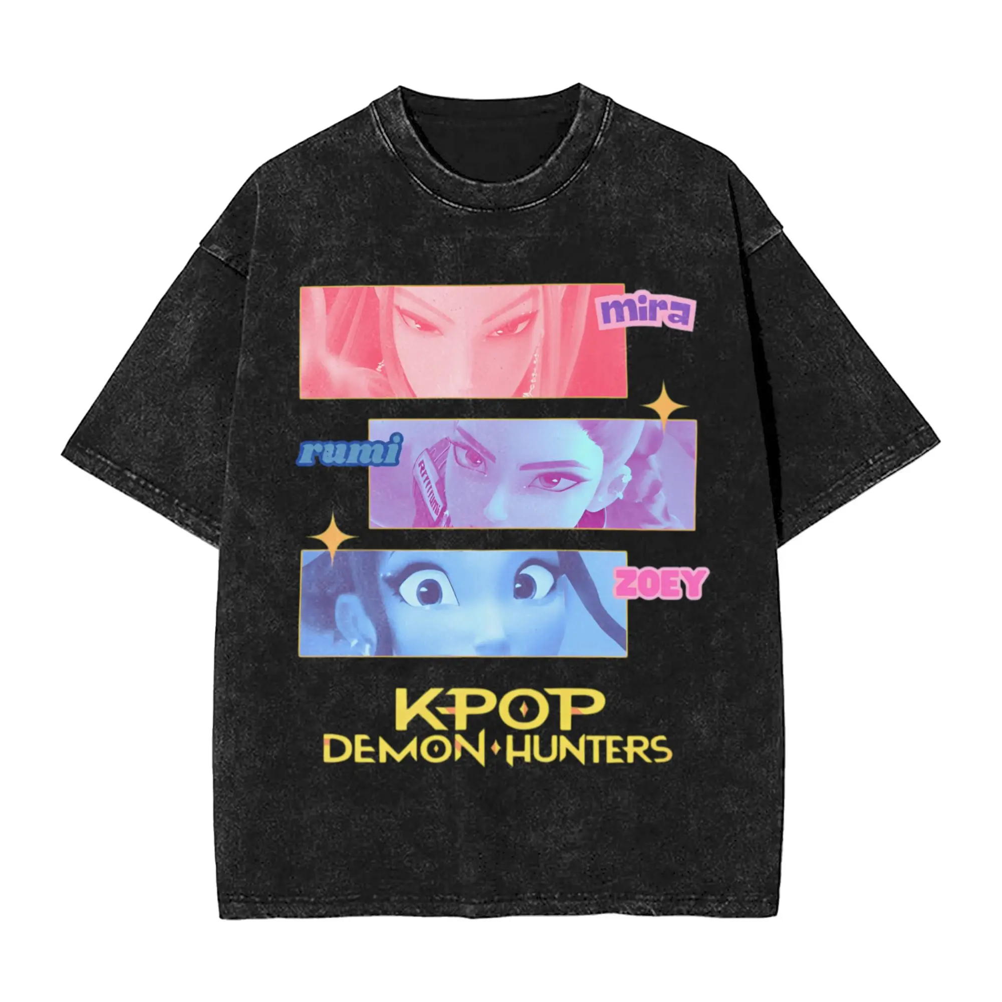 

Huntrix Kpop Demon Hunters Fans Art Washed Футболка Мужские хлопковые футболки в уличном стиле Летние футболки с круглым вырезом в стиле Харадзюку Топы большого размера